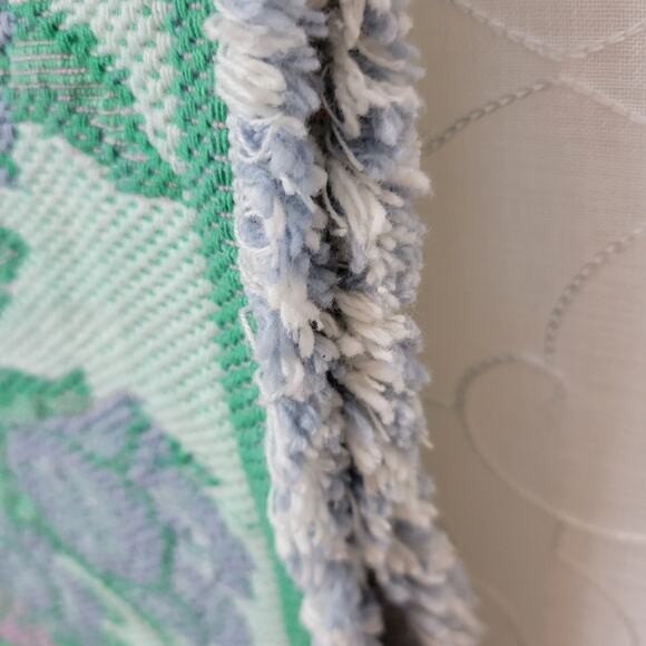 Easter Table Runner Green Pink Hand Knit Cotton Bunny Rabbit Eggs Tulips Spring - Picture 9 of 9